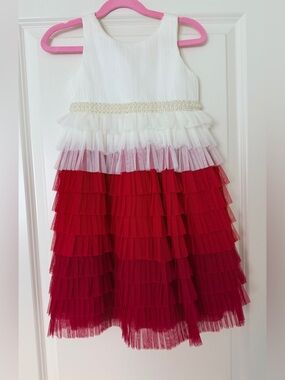 American Princess Little Girls Formal Dress in Ivory & Red